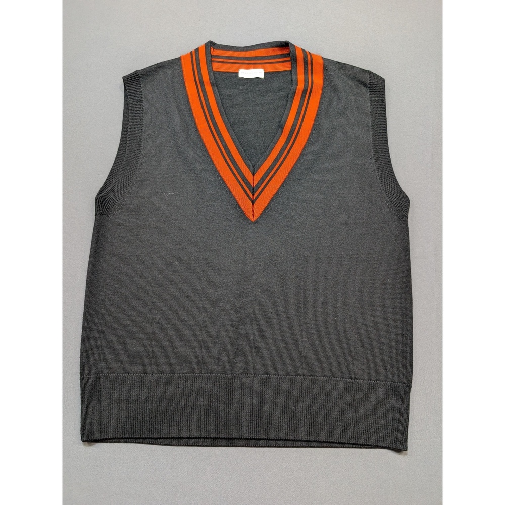 Dries Van Noten Merino Wool V-Neck Sweater Vest XS Dark Grey Orange